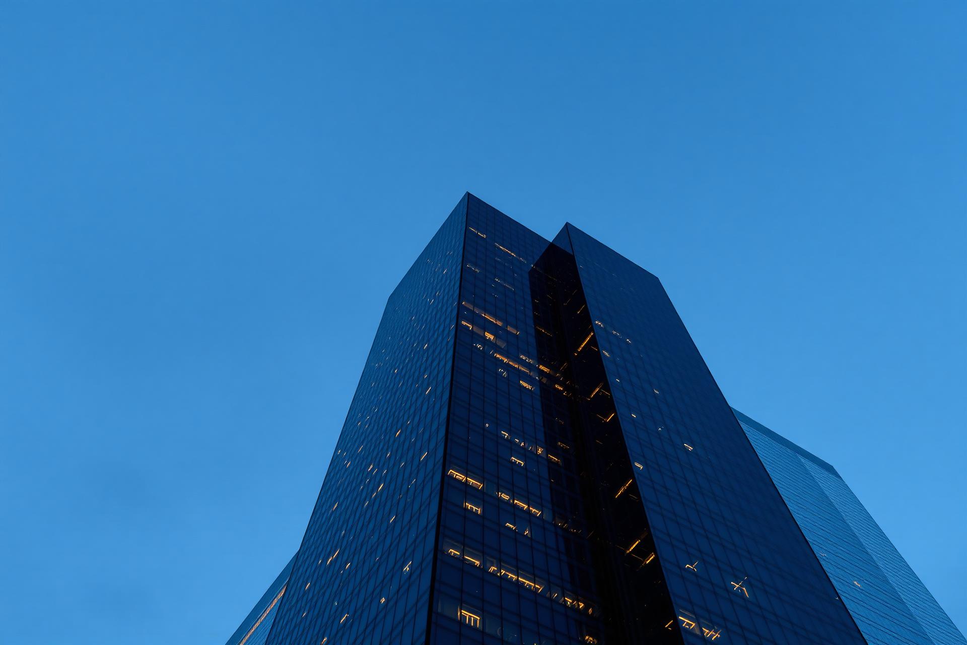 Modern financial district at dusk